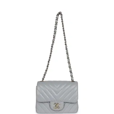 Chanel Chanel Mini Chevron Square Flap Bag Light Grey Lambskin Light Gold Hardware | Thumbnail 7