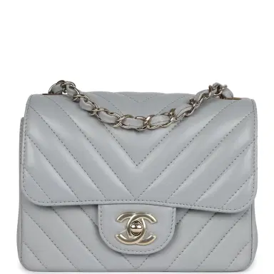 Chanel Chanel Mini Chevron Square Flap Bag Light Grey Lambskin Light Gold Hardware | Thumbnail 1