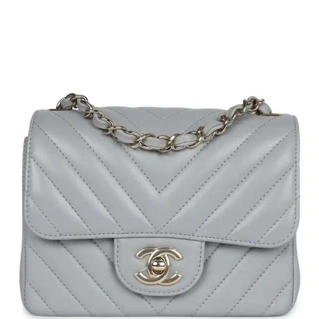Chanel Chanel Mini Chevron Square Flap Bag Light Grey Lambskin Light Gold Hardware