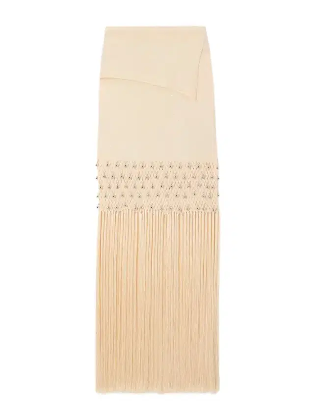 Fringed Bead-embellished Crocheted Maxi Skirt - x large