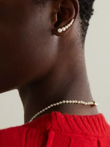 Sophie Bille Brahe Croissant Japonais 14-karat Recycled Gold Pearl Single Earring | Thumbnail 2