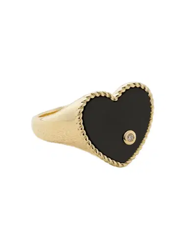 Yvonne Léon Chevalière Coeur 9-karat Gold, Onyx And Diamond Ring | Thumbnail 1