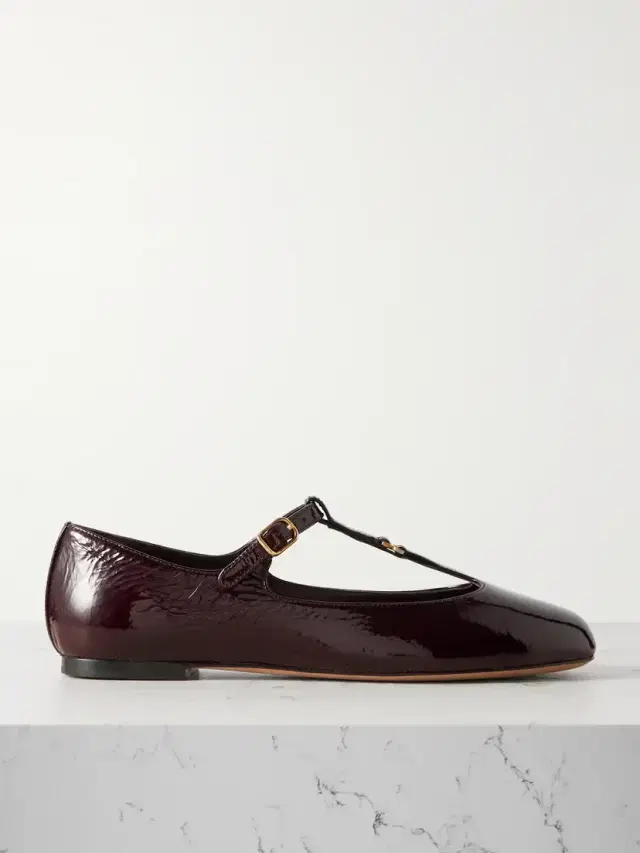 Marcie Embellished Crinkled Patent-leather Ballet Flats