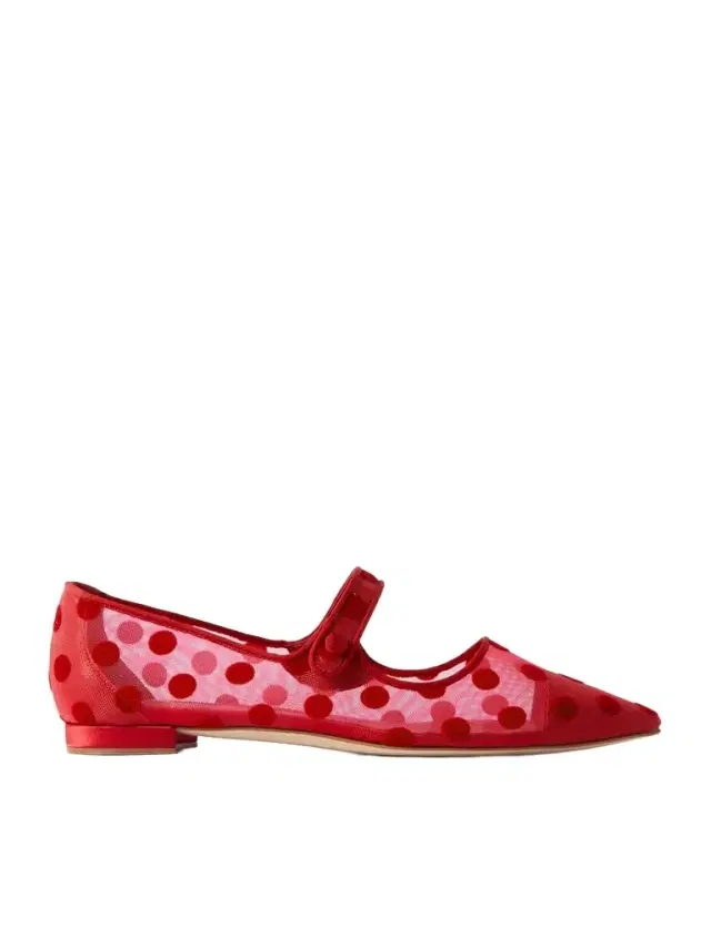 Campari Grosgrain-trimmed Flocked Mesh Ballet Flats