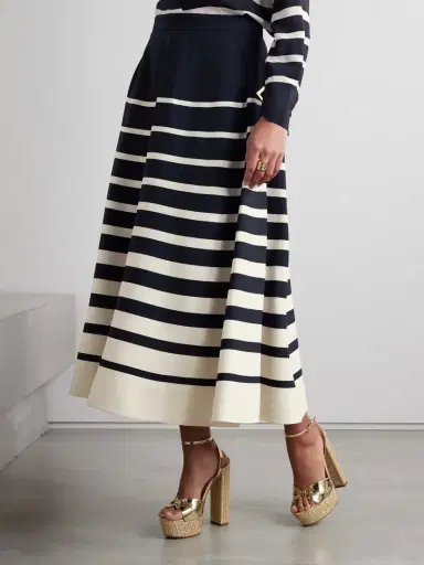 Valentino Garavani Embellished Striped Wool And Silk-blend Midi Skirt | Thumbnail 3 Valentino Garavani Embellished Striped Wool And Silk-blend Midi Skirt | Thumbnail 3