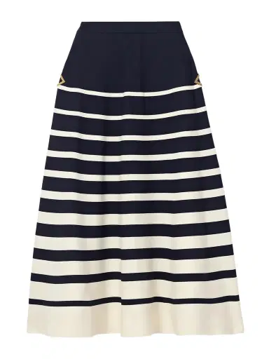Valentino Garavani Embellished Striped Wool And Silk-blend Midi Skirt | Thumbnail 1 Valentino Garavani Embellished Striped Wool And Silk-blend Midi Skirt | Thumbnail 1