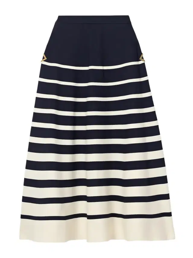 Embellished Striped Wool And Silk-blend Midi Skirt
