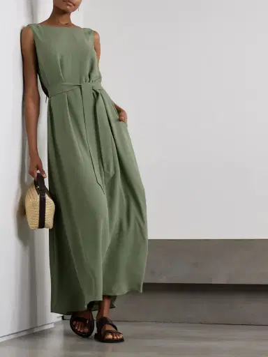 Loro Piana Belted Silk-crepe Maxi Dress | Thumbnail 2