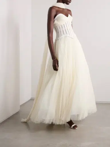 Danielle Frankel Anika Strapless Plissé Satin-trimmed Twill And Tulle Gown | Thumbnail 2 Danielle Frankel Anika Strapless Plissé Satin-trimmed Twill And Tulle Gown | Thumbnail 2