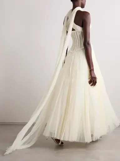 Danielle Frankel Anika Strapless Plissé Satin-trimmed Twill And Tulle Gown | Thumbnail 3 Danielle Frankel Anika Strapless Plissé Satin-trimmed Twill And Tulle Gown | Thumbnail 3