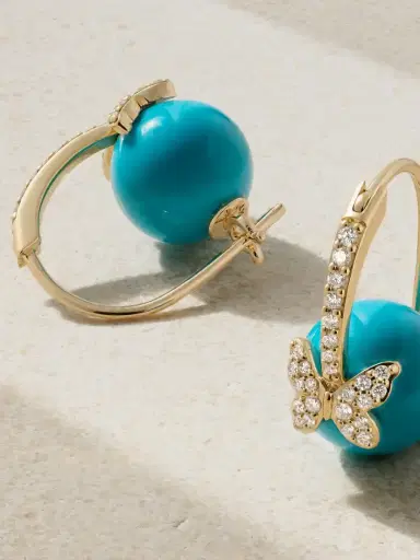 Sydney Evan Butterfly 14-karat Gold, Turquoise And Diamond Earrings | Thumbnail 3 Sydney Evan Butterfly 14-karat Gold, Turquoise And Diamond Earrings | Thumbnail 3