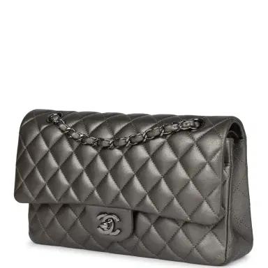 Chanel Pre-owned Chanel Medium Classic Double Flap Bag Metallic Grey Lambskin Silver Hardware | Thumbnail 3 Chanel Pre-owned Chanel Medium Classic Double Flap Bag Metallic Grey Lambskin Silver Hardware | Thumbnail 3
