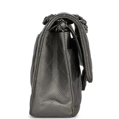 Chanel Pre-owned Chanel Medium Classic Double Flap Bag Metallic Grey Lambskin Silver Hardware | Thumbnail 4 Chanel Pre-owned Chanel Medium Classic Double Flap Bag Metallic Grey Lambskin Silver Hardware | Thumbnail 4