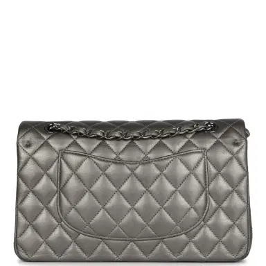 Chanel Pre-owned Chanel Medium Classic Double Flap Bag Metallic Grey Lambskin Silver Hardware | Thumbnail 5 Chanel Pre-owned Chanel Medium Classic Double Flap Bag Metallic Grey Lambskin Silver Hardware | Thumbnail 5