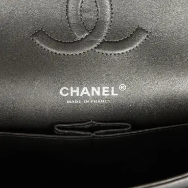 Chanel Pre-owned Chanel Medium Classic Double Flap Bag Metallic Grey Lambskin Silver Hardware | Thumbnail 8 Chanel Pre-owned Chanel Medium Classic Double Flap Bag Metallic Grey Lambskin Silver Hardware | Thumbnail 8