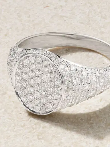 Yvonne Léon Mini Chevalière 9-karat White Gold Diamond Ring | Thumbnail 4