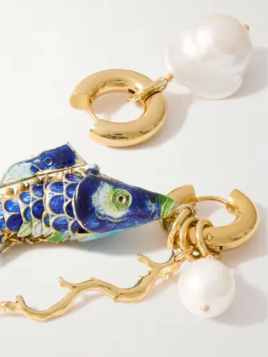 Martha Calvo Barrier Gold-plated, Pearl And Enamel Hoop Earrings | Thumbnail 3