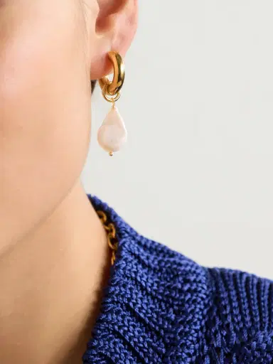 Martha Calvo Barrier Gold-plated, Pearl And Enamel Hoop Earrings | Thumbnail 4