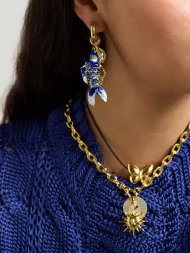 Martha Calvo Barrier Gold-plated, Pearl And Enamel Hoop Earrings | Thumbnail 5