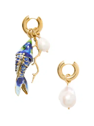 Martha Calvo Barrier Gold-plated, Pearl And Enamel Hoop Earrings | Thumbnail 1