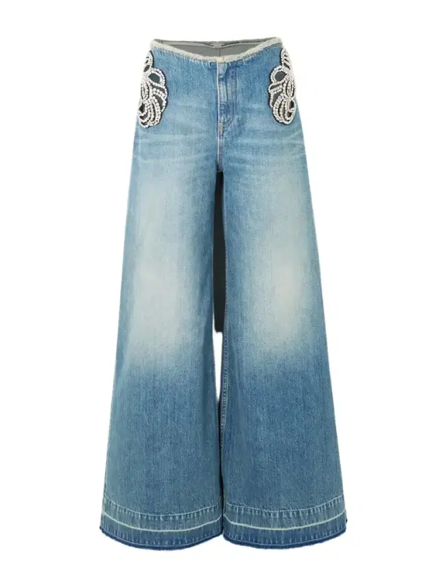 Cutout Crystal-embellished Frayed Mid-rise Wide-leg Organic Jeans