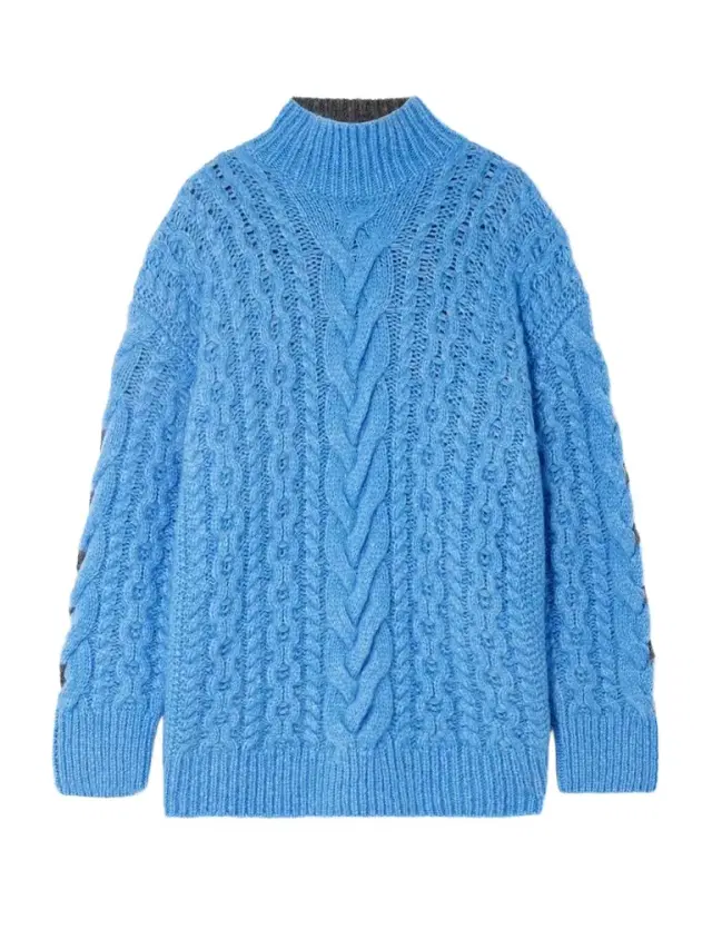 Oversized Two-tone Cable-knit Alpaca-blend Turtleneck Sweater