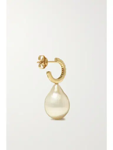 Mizuki 14-karat Gold, Pearl And Diamond Hoop Earrings | Thumbnail 4 Mizuki 14-karat Gold, Pearl And Diamond Hoop Earrings | Thumbnail 4
