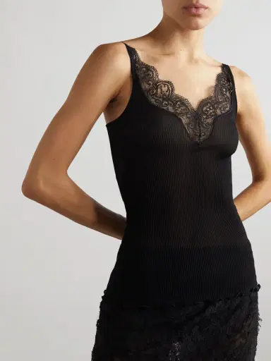 Saint Laurent Lace-trimmed Ribbed Silk-jersey Tank Top | Thumbnail 3
