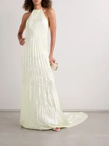 Danielle Frankel Sinclair Embellished Wool And Silk-blend Plissé-mikado Halterneck Gown | Thumbnail 2 Danielle Frankel Sinclair Embellished Wool And Silk-blend Plissé-mikado Halterneck Gown | Thumbnail 2