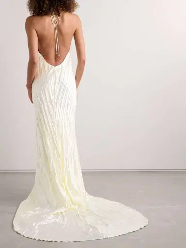 Danielle Frankel Sinclair Embellished Wool And Silk-blend Plissé-mikado Halterneck Gown | Thumbnail 3 Danielle Frankel Sinclair Embellished Wool And Silk-blend Plissé-mikado Halterneck Gown | Thumbnail 3