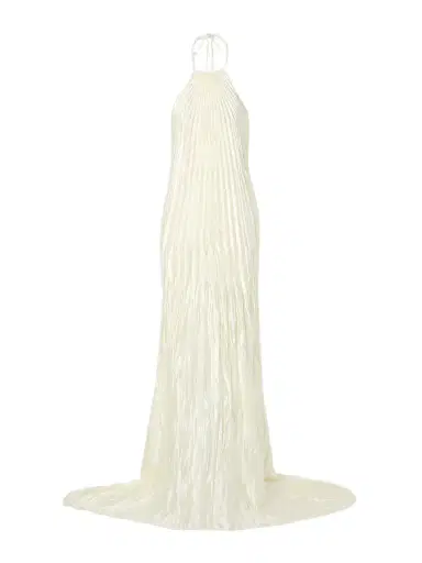 Danielle Frankel Sinclair Embellished Wool And Silk-blend Plissé-mikado Halterneck Gown | Thumbnail 1 Danielle Frankel Sinclair Embellished Wool And Silk-blend Plissé-mikado Halterneck Gown | Thumbnail 1