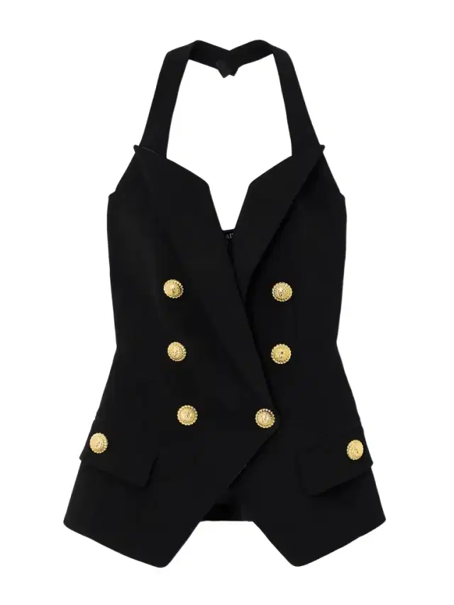 Halterneck Button-embellished Crepe Top