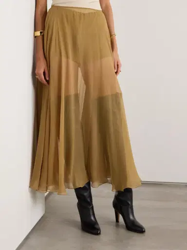 Chloé Pleated Silk-mousseline Midi Skirt | Thumbnail 3 Chloé Pleated Silk-mousseline Midi Skirt | Thumbnail 3