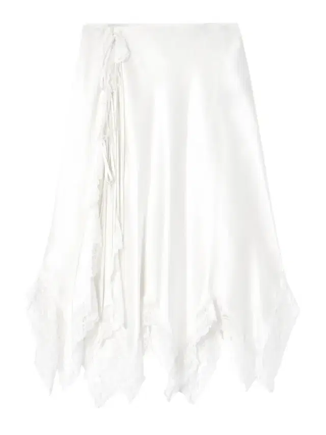 Asymmetric Tie-detailed Lace-trimmed Silk-satin Midi Skirt