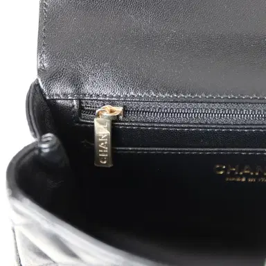 Chanel Chanel Mini Rectangular Crystal Top Handle Flap Bag Black Lambskin Light Gold Hardware | Thumbnail 11