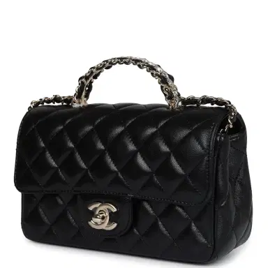 Chanel Chanel Mini Rectangular Crystal Top Handle Flap Bag Black Lambskin Light Gold Hardware | Thumbnail 3