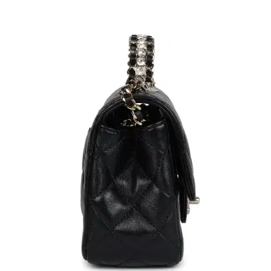 Chanel Chanel Mini Rectangular Crystal Top Handle Flap Bag Black Lambskin Light Gold Hardware | Thumbnail 4