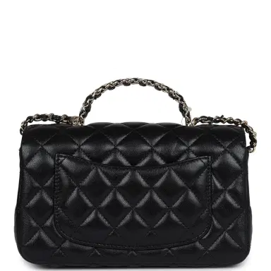 Chanel Chanel Mini Rectangular Crystal Top Handle Flap Bag Black Lambskin Light Gold Hardware | Thumbnail 5