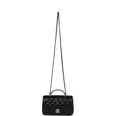 Chanel Chanel Mini Rectangular Crystal Top Handle Flap Bag Black Lambskin Light Gold Hardware | Thumbnail 7