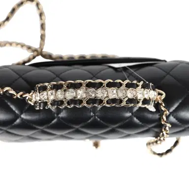 Chanel Chanel Mini Rectangular Crystal Top Handle Flap Bag Black Lambskin Light Gold Hardware | Thumbnail 8