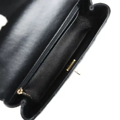 Chanel Chanel Mini Rectangular Crystal Top Handle Flap Bag Black Lambskin Light Gold Hardware | Thumbnail 9