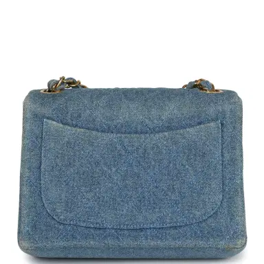 Chanel Vintage Chanel Mini Square Flap Bag Blue Denim Gold Hardware | Thumbnail 3