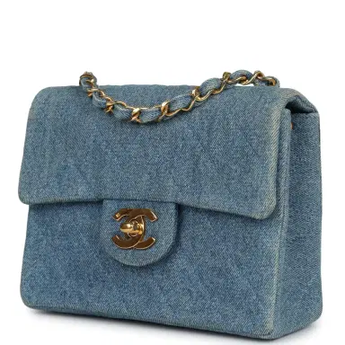 Chanel Vintage Chanel Mini Square Flap Bag Blue Denim Gold Hardware | Thumbnail 4