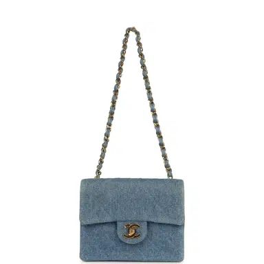 Chanel Vintage Chanel Mini Square Flap Bag Blue Denim Gold Hardware | Thumbnail 6