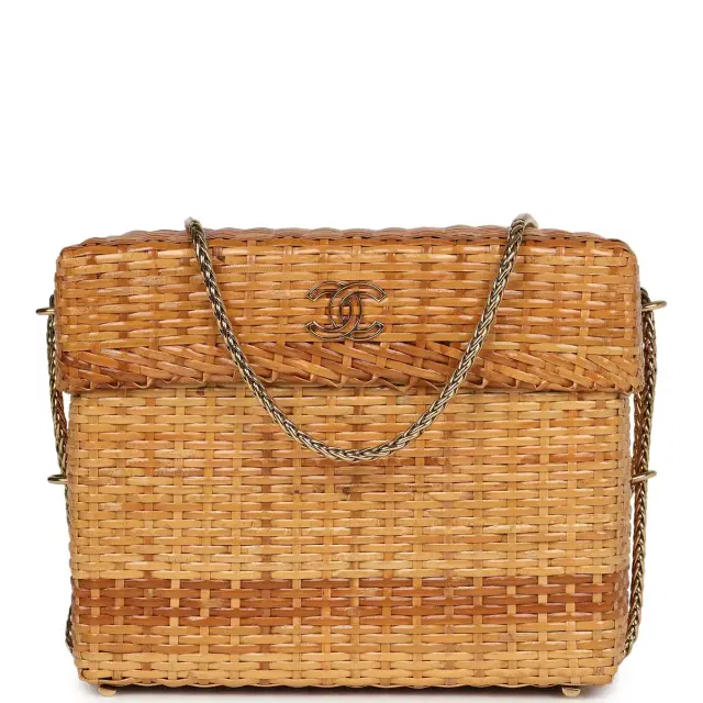 Chanel Vintage Chanel Small Picnic Basket Bag Natural Wicker Gold Hardware