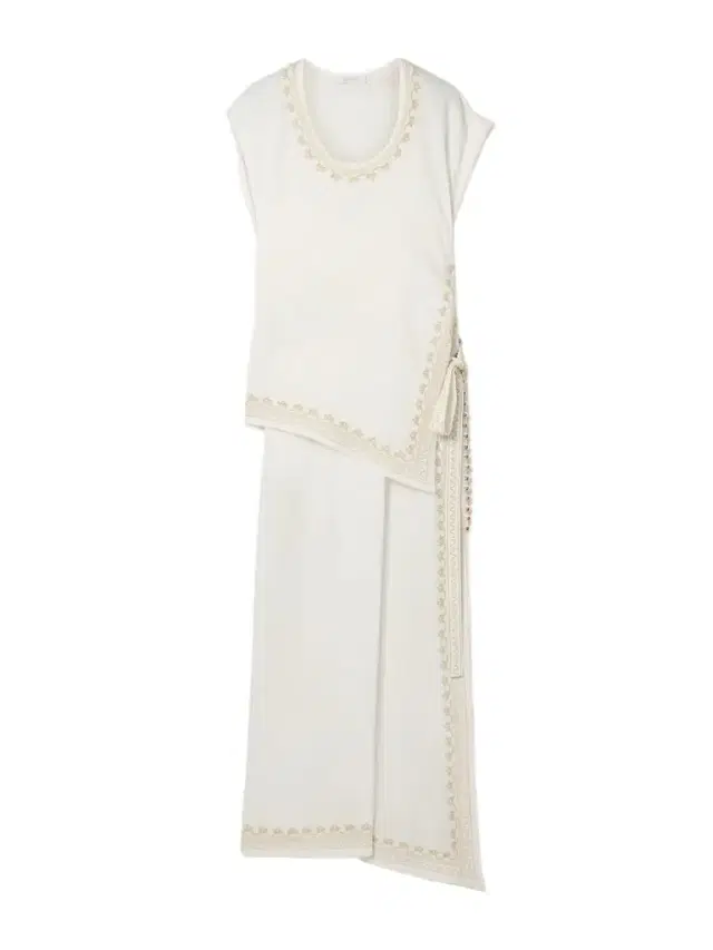 Embroidered Layered Twill Midi Dress