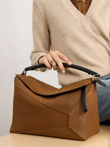 Loewe Puzzle Edge Large Leather-trimmed Suede Shoulder Bag | Thumbnail 2 Loewe Puzzle Edge Large Leather-trimmed Suede Shoulder Bag | Thumbnail 2