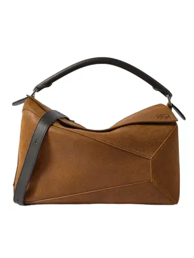 Loewe Puzzle Edge Large Leather-trimmed Suede Shoulder Bag | Thumbnail 1 Loewe Puzzle Edge Large Leather-trimmed Suede Shoulder Bag | Thumbnail 1