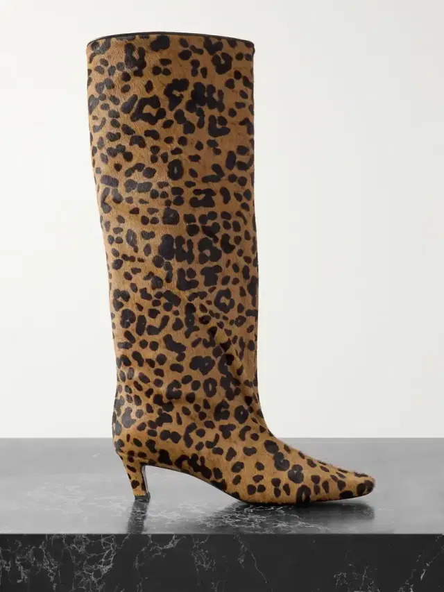 The Wide Shaft Leopard-print Calf Hair Knee Boots