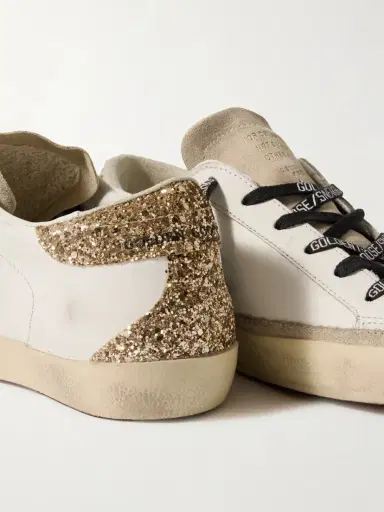 Golden Goose Super-star Distressed Suede-trimmed Glittered Leather Sneakers | Thumbnail 4 Golden Goose Super-star Distressed Suede-trimmed Glittered Leather Sneakers | Thumbnail 4